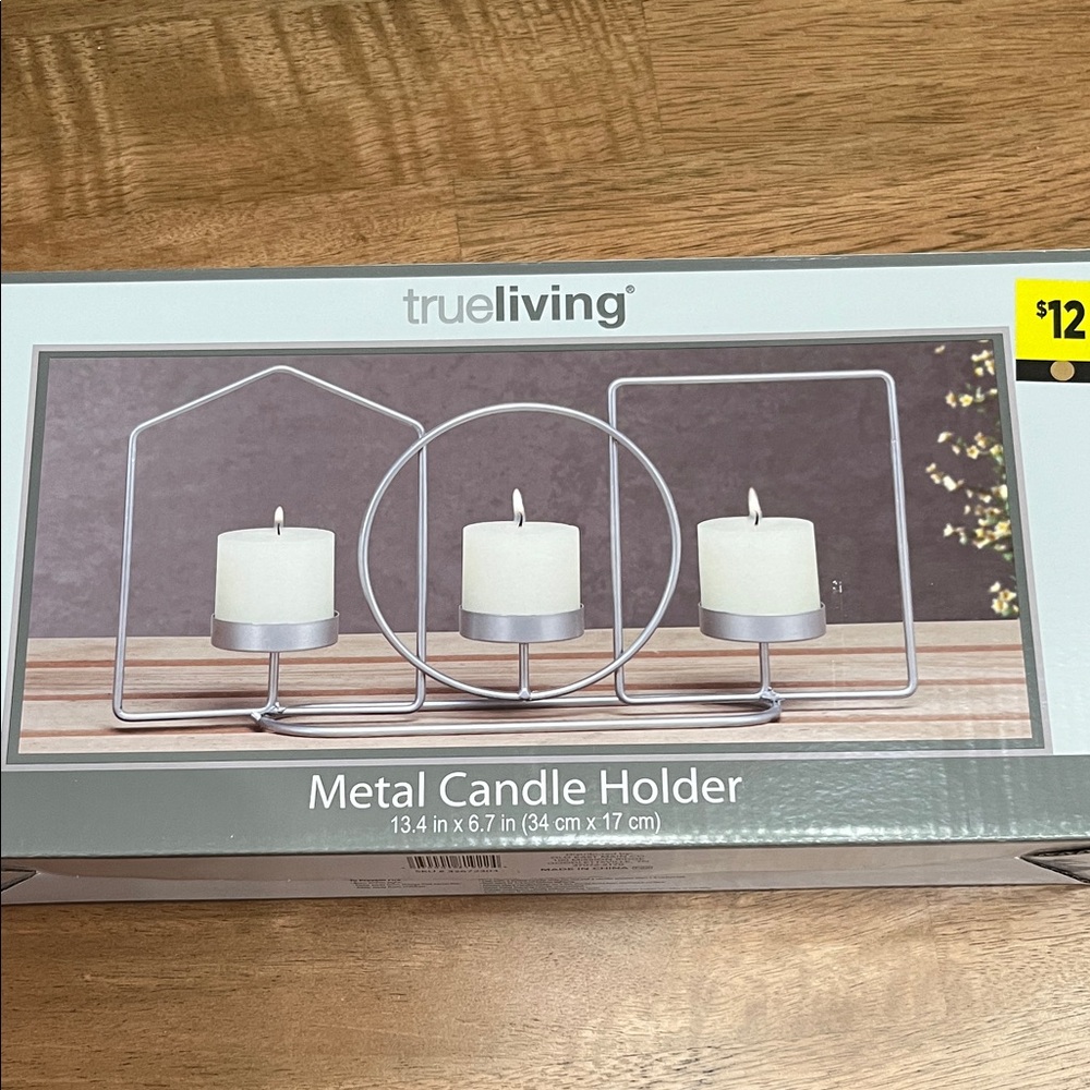 True Living White Metal Candle Holder Set